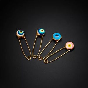 4 PIN SET Evil Eye Pin Gold 18K Plated 🧿 Pins Amulet Stroller Blue Pink